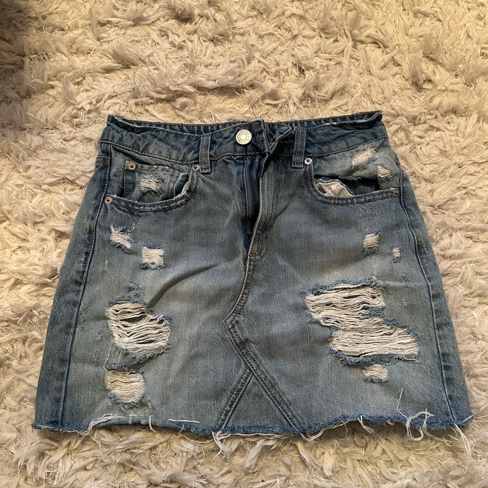 Distressed Denim Mini Skirt